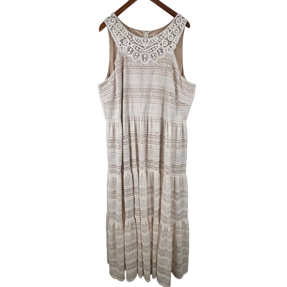Eliza J Womens Boho Lace Tiered Maxi Dress 22W Wedding Beach Coastal Country